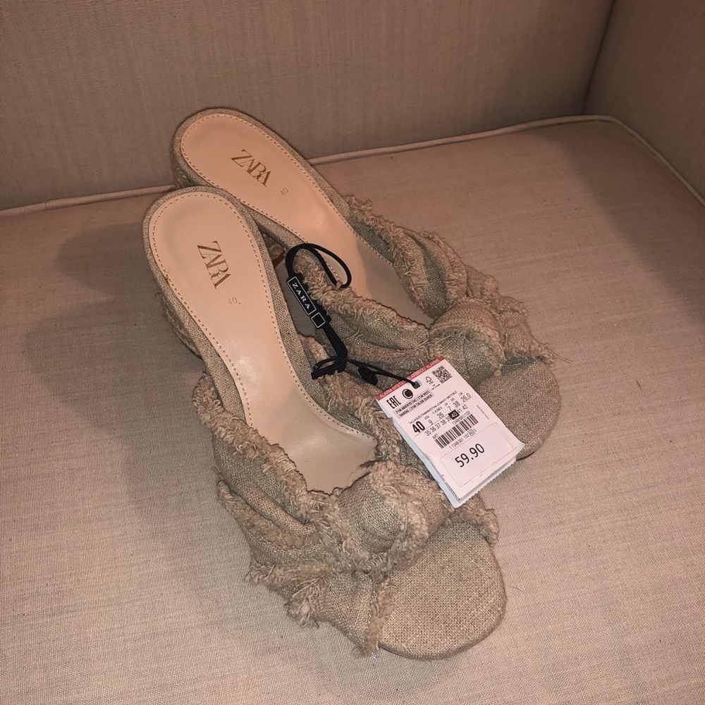 Zara Natural Linen Knot Heels